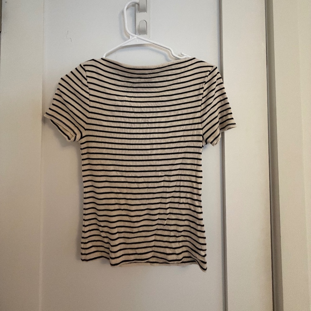Striped JCrew Ribbed Boatneck Short Sleeved Tee